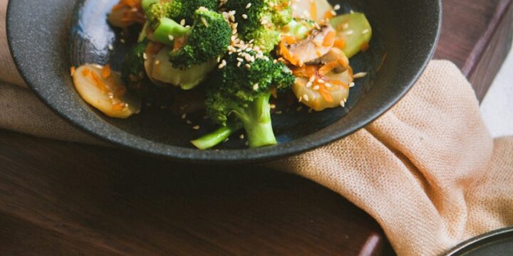 vegetable salad served on black ceramic plate